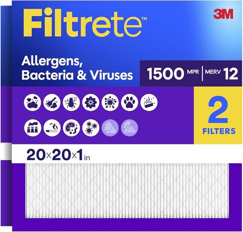 Filtrete 16x24x1 Air Filter, MPR 1500, MERV 12, Healthy Living Ultra-Allergen 3-Month Pleated 1-Inch Air Filters, 2 Filters in Kuwait