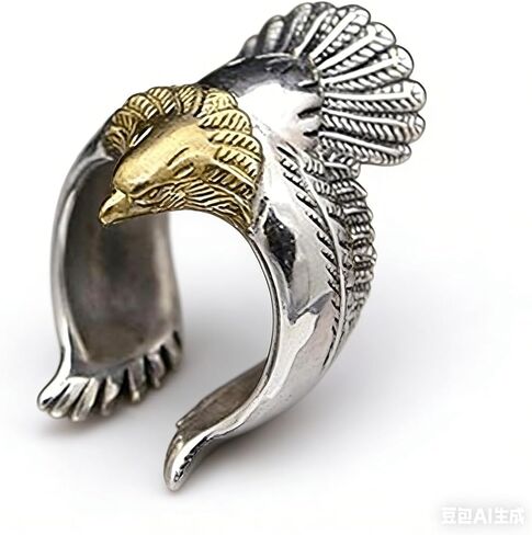 Men's 925 silver Hawk Ring Skyhawk Sculpture Biker Band Freedom Vintage US Eagle Unique Finger Ring Adjustable Opening（Silver Gold） in Saudi Arabia