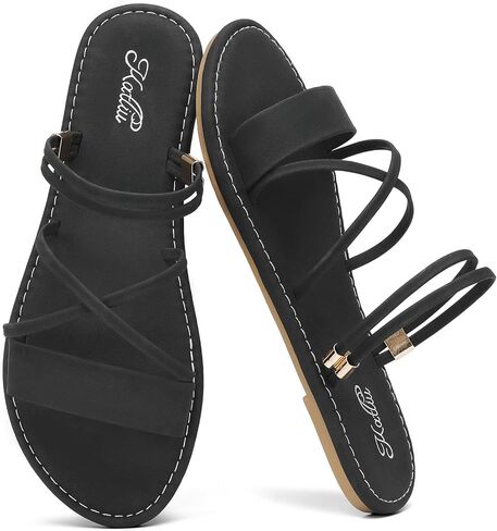 katliu Women's Strappy Flat Sandals Round Toe Slide Sandals Casual Summer Sandals in Saudi Arabia