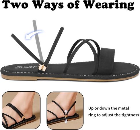 katliu Women's Strappy Flat Sandals Round Toe Slide Sandals Casual Summer Sandals in Saudi Arabia
