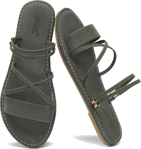 katliu Women's Strappy Flat Sandals Round Toe Slide Sandals Casual Summer Sandals in Saudi Arabia