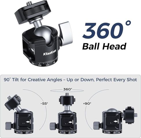 MI-1 Mini Ball Head – Compact 360° Rotating Camera Mount with 1/4" Screw, Cold Shoe Accessory Holder, 90° Tilt & 3/8" Adapter for DSLR, Mirrorless, Smartphones and Lighting Accessories in Kuwait
