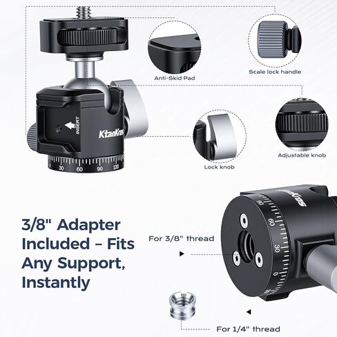 MI-1 Mini Ball Head – Compact 360° Rotating Camera Mount with 1/4" Screw, Cold Shoe Accessory Holder, 90° Tilt & 3/8" Adapter for DSLR, Mirrorless, Smartphones and Lighting Accessories in Kuwait