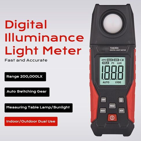 مقياس الضوء، نطاق قياس واسع من 0.1 إلى 200000LX، مقياس إضاءة رقمي عالي الدقة مع شاشة LCD للتصوير الفوتوغرافي in Kuwait