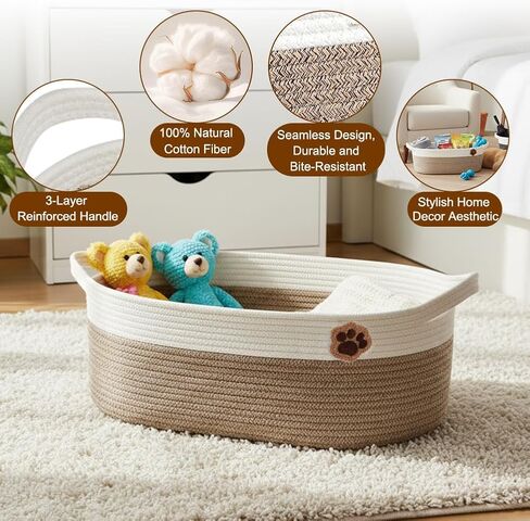 SZEE 2 Pack 30L Large Dog Toy Basket, Nursery Blanket Storage Basket for organizing, Woven Blanket Storage for Living Room, Laundry Basket with Triple-Reinforced Handles, 19.7"×11"×7.9", Brown+Gray in Kuwait