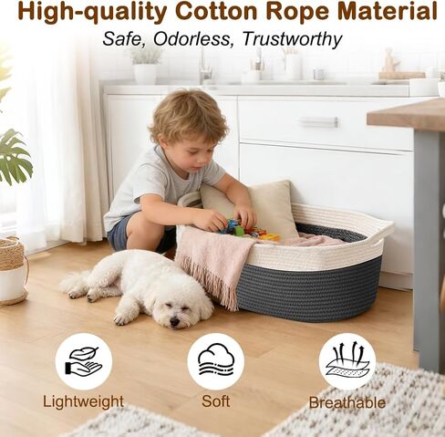 SZEE 2 Pack 30L Large Dog Toy Basket, Nursery Blanket Storage Basket for organizing, Woven Blanket Storage for Living Room, Laundry Basket with Triple-Reinforced Handles, 19.7"×11"×7.9", Brown+Gray in Kuwait