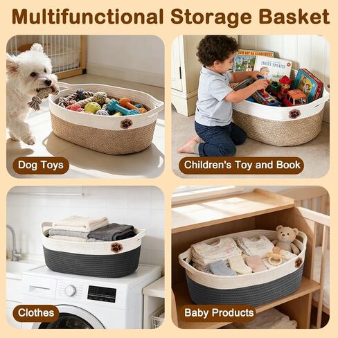 SZEE 2 Pack 30L Large Dog Toy Basket, Nursery Blanket Storage Basket for organizing, Woven Blanket Storage for Living Room, Laundry Basket with Triple-Reinforced Handles, 19.7"×11"×7.9", Brown+Gray in Kuwait