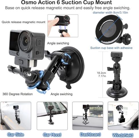 لـ Osmo Action 6 Osmo Nano Camera Suction Cup Mount، سريع الإصدار المغناطيسي جبل 360 دوران شفط كأس حامل الزجاج الأمامي داش حامل مع DJI osmo Action 6 لملحقات GoPro Osmo Nano in Kuwait