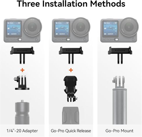AMAZEAR Magnetic Mount for DJI OSMO Action 6 & Nano Accessories (2 Pack), Quick-Release Extension Base Bracket with 1/4" Adapter for GoPro Tripod/Selfie Stick, Black in Kuwait