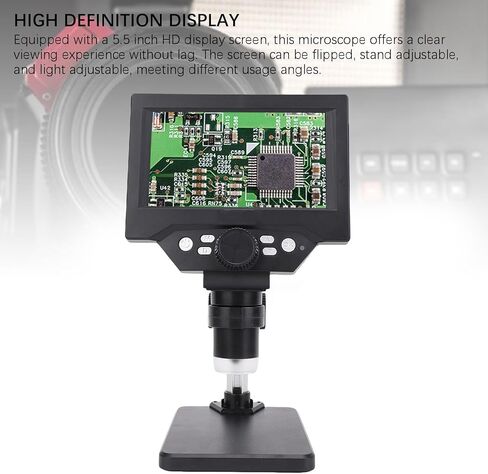 مجهر رقمي، مجهر لحام 5.5 بوصة 1080P HD 12M 1000X متصل بمكبر الكمبيوتر مع 8 مصابيح LED لإصلاح الإلكترونيات، مجموعة الشرائح البيولوجية in Kuwait
