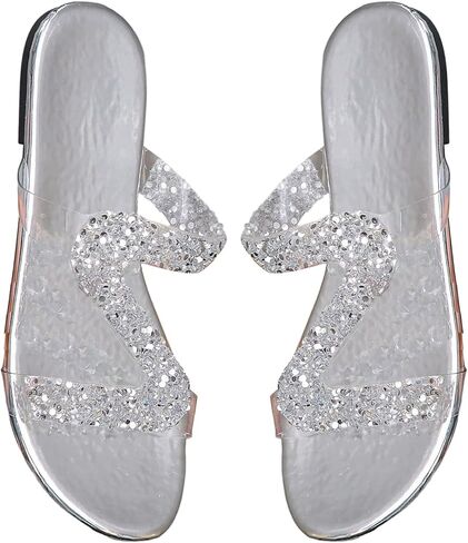 GORGLITTER Women's Rhinestone Clear Flats Dressy Sparkly Vacation Slide Shoes Trendy 2026 Sparkle Transparent Sandals in Saudi Arabia