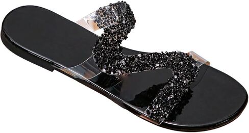 GORGLITTER Women's Rhinestone Clear Flats Dressy Sparkly Vacation Slide Shoes Trendy 2026 Sparkle Transparent Sandals in Kuwait