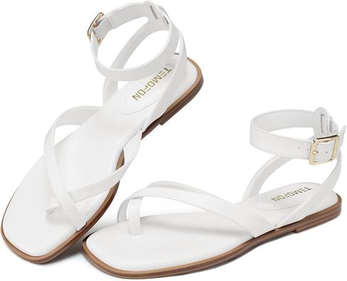 TEMOFON Flat Strappy Sandals Women: Dressy Summer Flip Flops | Comfort Dress Casual, Open Toe, Adjustable Buckle Ankle Strap, Cute Thong, Lightweight Walking Beach Shoes in Saudi Arabia