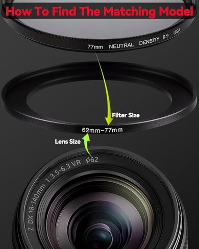محول حلقة معدنية للأعلى/الأسفل متوافق مع عدسات DSLR للكاميرات غير المرآة، محول خيط فلتر CPL ND للأشعة فوق البنفسجية، أسود (39 مم - 40.5 مم) in Kuwait