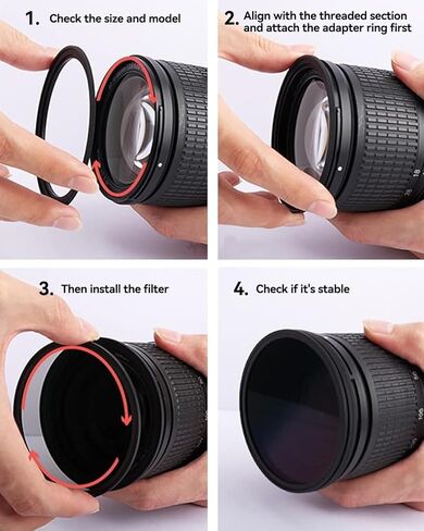 محول حلقة معدنية للأعلى/الأسفل متوافق مع عدسات DSLR للكاميرات غير المرآة، محول خيط فلتر CPL ND للأشعة فوق البنفسجية، أسود (39 مم - 40.5 مم) in Kuwait