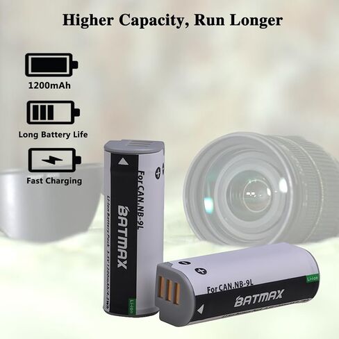 Batmax 2 قطعة بطارية NB-9L + شاحن لكاميرات PowerShot N,N2,Elph 510,Elph 520,Elph 530 HS,SD4500 هي كاميرات رقمية in Kuwait