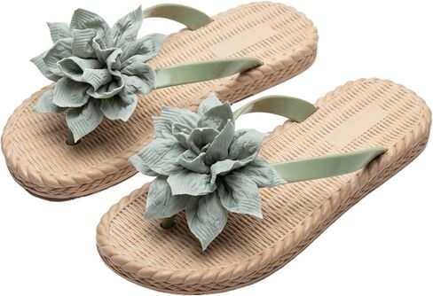 Sandals for Women Boho Floral Flip Flops 3D Flower Woven Cooling EVA Footbed Anti Slip for Summer Beach Casual Wear in Kuwait