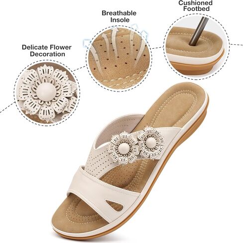 Alicegana Flat Sandals for Women Dressy: Comfortable Summer Walking Slides Slip on Casual Shoes 2026 Beige 8.5 in Kuwait