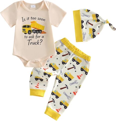 Baby Boy Summer Outfit Short Sleeve Is It too Soon to Ask for A Truck Romper Pants Hat Set 3pcs Newborn Spring Clothes in Saudi Arabia
