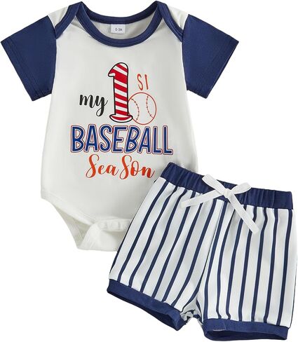Baby Boy Baseball Outfit Summer Embroidery Bodysuit Stripe Shorts Jersey Uniform Cute Newborn Coming Home Cake Smash in Saudi Arabia