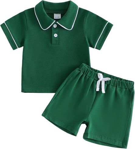 Baby Boy Girls Toddler Summer Outfit Striped T-shirt Ribbed Knit Shorts 2 Piece Sets Toddler Boy Summer Clothes in Saudi Arabia