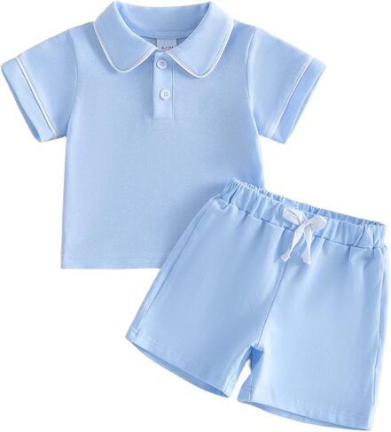 Baby Boy Girls Toddler Summer Outfit Striped T-shirt Ribbed Knit Shorts 2 Piece Sets Toddler Boy Summer Clothes in Saudi Arabia