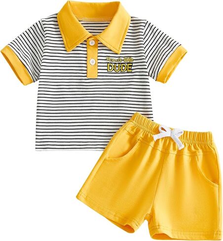 Baby Boy Girls Toddler Summer Outfit Striped T-shirt Ribbed Knit Shorts 2 Piece Sets Toddler Boy Summer Clothes in Saudi Arabia