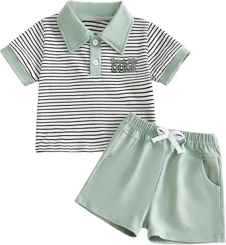 Baby Boy Girls Toddler Summer Outfit Striped T-shirt Ribbed Knit Shorts 2 Piece Sets Toddler Boy Summer Clothes in Saudi Arabia