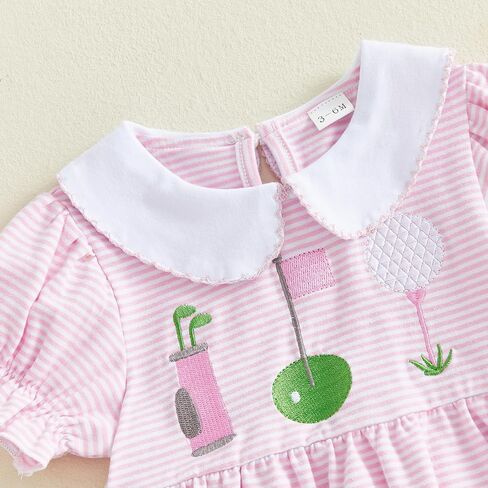 الوليد طفلة جولف الزي جولف فقاعة رومبير Smocked قصيرة الأكمام مخطط ارتداءها ملابس الصيف الرضع in Kuwait