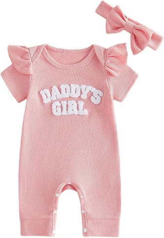 Newborn Baby Girls Summer Clothes Daddy's Girl Embroidery Ruffle Jumpsuit Bubble Romper Bodysuit Shorts Outfits in Kuwait