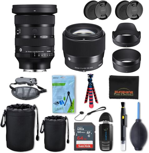 عدسة سيجما 56 ملم f1.4 DC DN المعاصرة لسوني E مع حزمة صور Sunshine الاحترافية - ضمان الشركة المصنعة بالولايات المتحدة الأمريكية لمدة 4 سنوات in Kuwait
