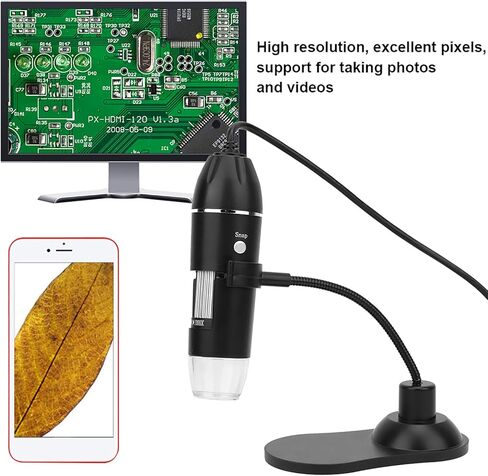 Fafeicy USB Digital Microscope, 50X to 1000X Magnification with Adjustable 8 LED Lights and Flexible Bracket, for Observation Archaeological Research Industrial Maintenance in Kuwait