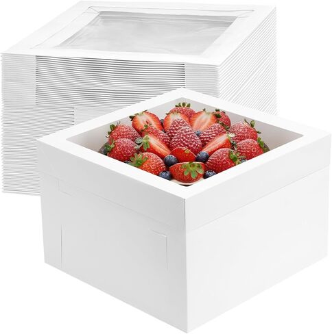 Moretoes 20 Pcs Cake Boxes with Window, White Bakery Boxes 20pcs Cake Boards, 3 Sizes 12x12x6, 10x10x5 & 8x8x4 Inch, Sturdy Pie Dessert Cupcake Donut Pastry Cookie Boxes in Saudi Arabia