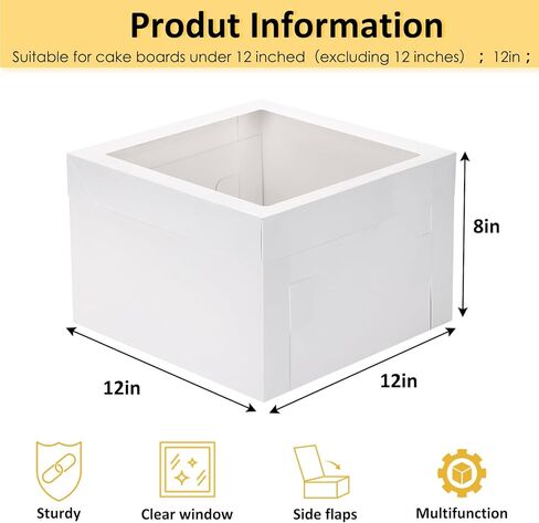 Moretoes 20 Pcs Cake Boxes with Window, White Bakery Boxes 20pcs Cake Boards, 3 Sizes 12x12x6, 10x10x5 & 8x8x4 Inch, Sturdy Pie Dessert Cupcake Donut Pastry Cookie Boxes in Saudi Arabia