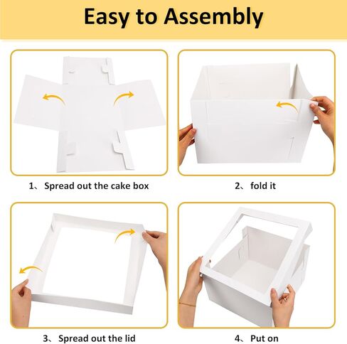 Moretoes 20 Pcs Cake Boxes with Window, White Bakery Boxes 20pcs Cake Boards, 3 Sizes 12x12x6, 10x10x5 & 8x8x4 Inch, Sturdy Pie Dessert Cupcake Donut Pastry Cookie Boxes in Saudi Arabia