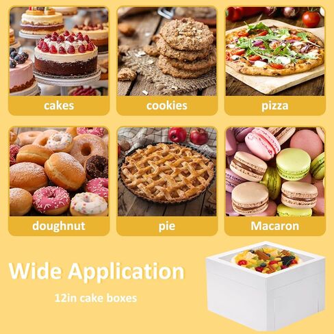 Moretoes 20 Pcs Cake Boxes with Window, White Bakery Boxes 20pcs Cake Boards, 3 Sizes 12x12x6, 10x10x5 & 8x8x4 Inch, Sturdy Pie Dessert Cupcake Donut Pastry Cookie Boxes in Saudi Arabia