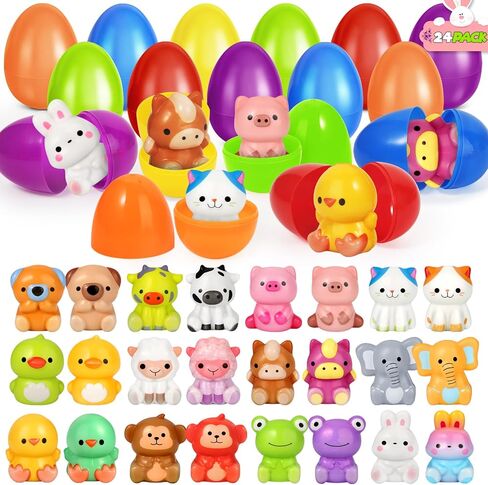 Springflower 24 Pack Easter Eggs المملوءة بألعاب حيوانات حيوانية لصيد Easter Eggs ، أساسيات سلة عيد الفصح ، حشو سلة ، تفضل بحفل عيد الفصح للأطفال ، جوائز عيد الفصح في الفصول الدراسية in Kuwait