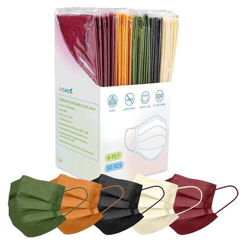 FriCARE 2023 Colorful Disposable Masks for Adults, 100 Pack Face Mask Individually Wrapped Breathable & Protective Facemasks for Women and Men, Ideal for Home, Office, and Everyday Use in Saudi Arabia