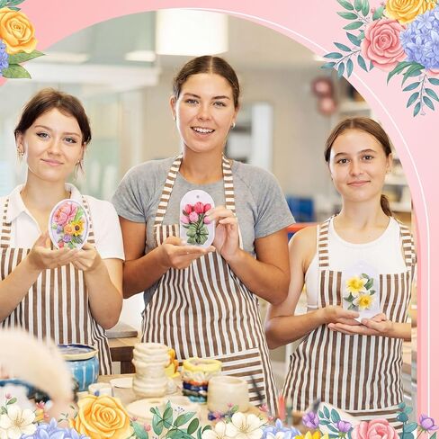 teyva يوميًا 12 مجموعة من أدوات طلاء السيراميك الزهرية DIY من السيراميك لطلاء تماثيل الجص غير المطلية بالزهرة الخاصة بك مع فرش ألوان الطلاء ولوحة الشريط والخيوط لصالح عيد الميلاد للبالغين in Kuwait