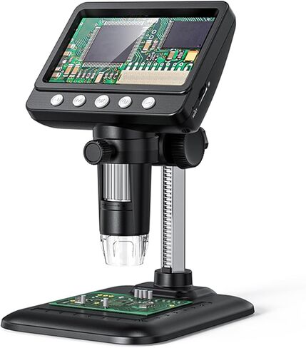 Fafeicy 4.3inch IPS Digital Microscope, ABS Material, 1000x Magnification, 2MP Resolution for PCB Inspection, Collecting, Biology Studies (369) in Kuwait