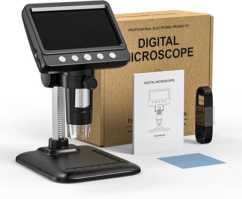 Fafeicy 4.3inch IPS Digital Microscope, ABS Material, 1000x Magnification, 2MP Resolution for PCB Inspection, Collecting, Biology Studies (369) in Kuwait
