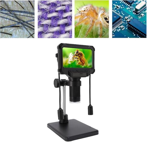 مجهر رقمي LCD مقاس 4.3 بوصة، عرض للكمبيوتر الشخصي، كاميرا مجهر بدقة 1 ميجابكسل 1080 بكسل 4X مع 8 مصابيح LED قابلة للتعديل لإصلاح الإلكترونيات واللحام والفحص in Kuwait