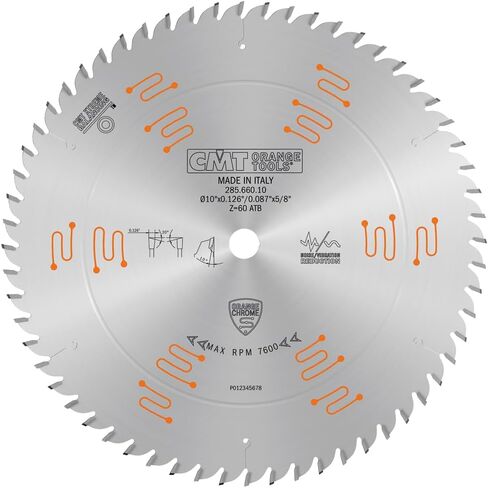 CMT Orange Chrome Heavy-Duty CROSSCUTTING Blade 10" x T60 ATB,D 10 254mm | T 60 | B 5/8 | K .126 | P .087 in Saudi Arabia