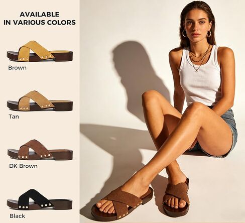 LUCKY STEP Women's Slide Sandals - Wooden Slip On Summer Sandal - Studded Open Toe Casual Retro Slippers in Saudi Arabia
