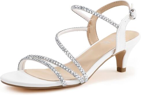 IDIFU IN2 Sparkly Rhinestone Kitten Heels Dressy Strappy Low Open Toe Slingback Heel Dress Shoes for Women Heeled Sandals Wedding Bridal Bridesmaid Prom Homecoming Evening Shoes Small Short Heels in Kuwait