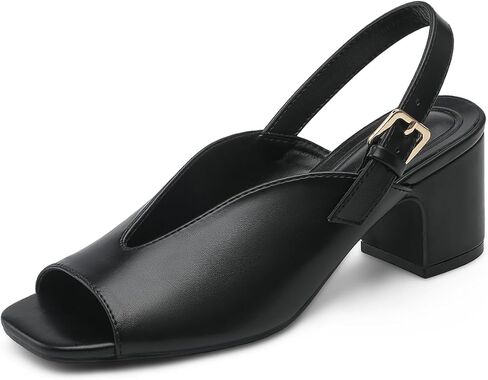 Women's Block Heel Sandals, 2.5 Inch Square Peep Toe V-Cut Slingback Dress Heels for Wedding Party Work Daily in Saudi Arabia