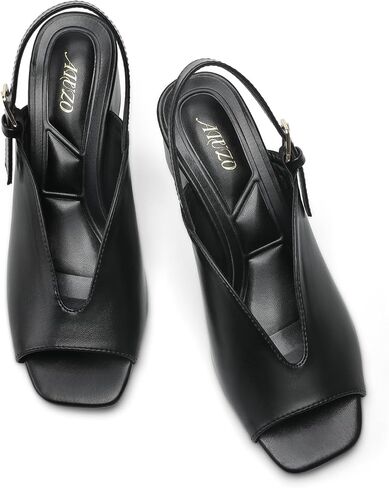 Women's Block Heel Sandals, 2.5 Inch Square Peep Toe V-Cut Slingback Dress Heels for Wedding Party Work Daily in Saudi Arabia