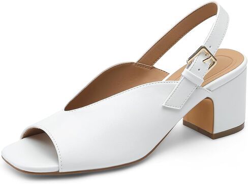 Women's Block Heel Sandals, 2.5 Inch Square Peep Toe V-Cut Slingback Dress Heels for Wedding Party Work Daily in Saudi Arabia