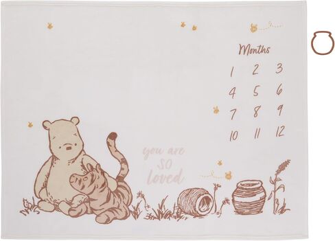 NoJo Disney Classic Winnie The Pooh Milestone Baby Blanket, Ivory and Taupe, 40 x 50 Inch, Monthly Photo Prop with Character Design (Officially Licensed Product) in Kuwait