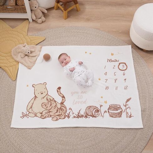 NoJo Disney Classic Winnie The Pooh Milestone Baby Blanket, Ivory and Taupe, 40 x 50 Inch, Monthly Photo Prop with Character Design (Officially Licensed Product) in Kuwait
